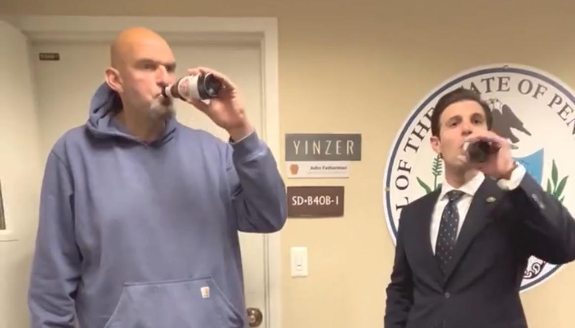 Fetterman Chugs a Beer After Spending Two Months in a Psych Ward Following Massive Stroke (VIDEO)