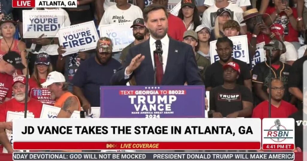 Senator And VP Nominee JD Vance Speaks to Crowd at Atlanta Rally-“Kamala Harris is Not Getting a Promotion to the Presidency of the United States” (VIDEO)