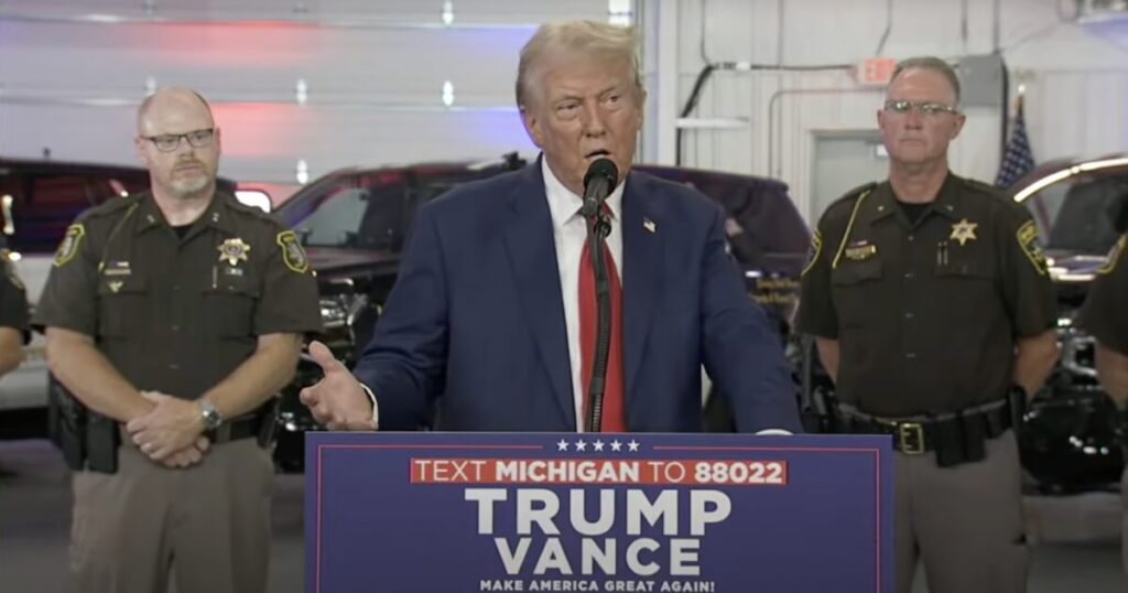 Trump Blasts Kamala Harris as ‘Dangerous Anti-Police Radical’ in Fiery Michigan Speech