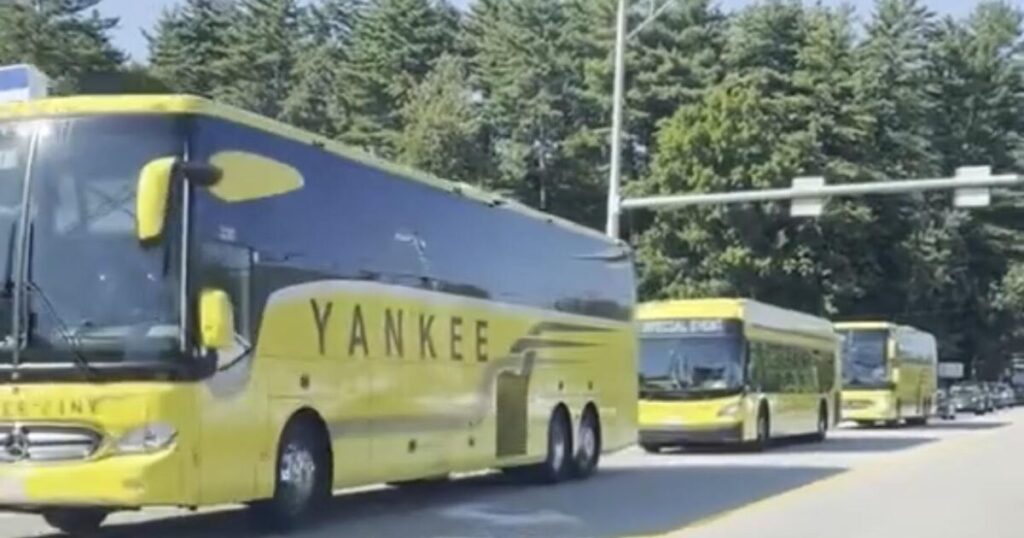 Kamala Harris Buses in People From Massachusetts to Her New Hampshire Rally (VIDEO)