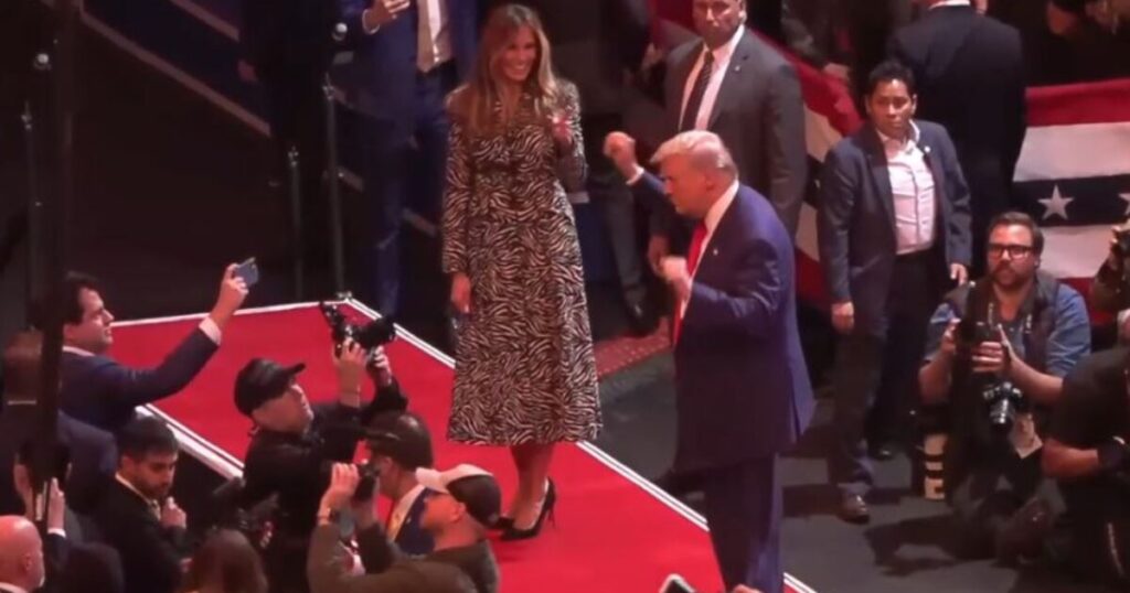 ADORABLE! Melania Trump Laughs and Points as Donald Trump Starts Dancing on Stage to Village People at Madison Square Garden (VIDEO)