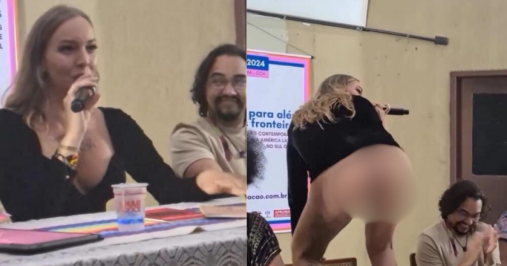 DISGUSTING! Transgender Exposes Butt Cheeks During University Lecture: “Teaching with the A**” (VIDEO)