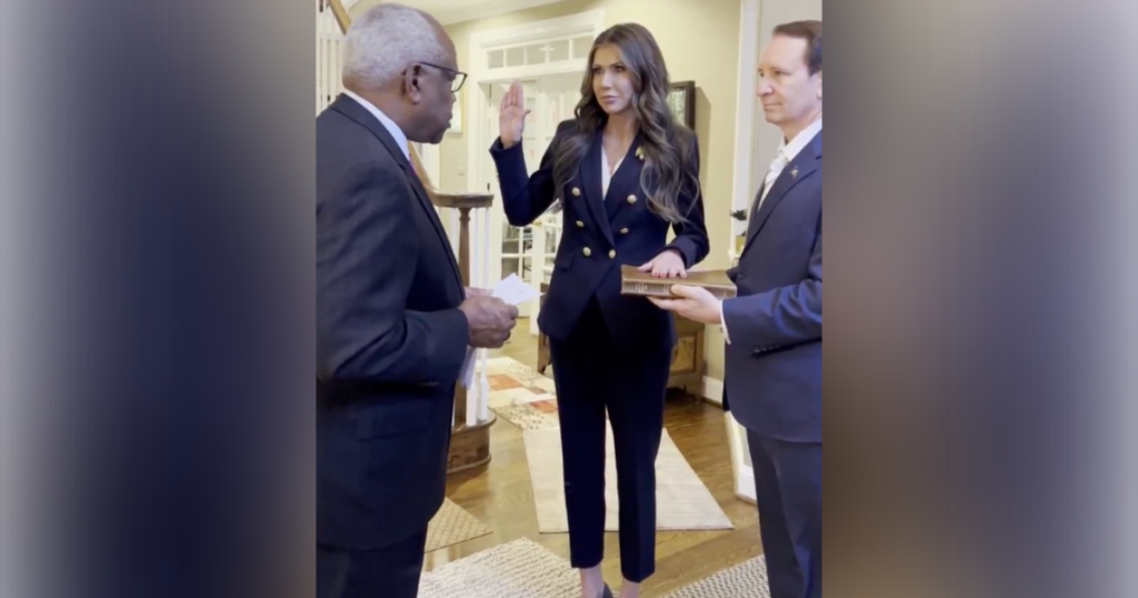 Supreme Court Justice Clarence Thomas Swears In Kristi Noem as Homeland Security Secretary at Private Home Ceremony After Earlier Scheduling Mix-Up