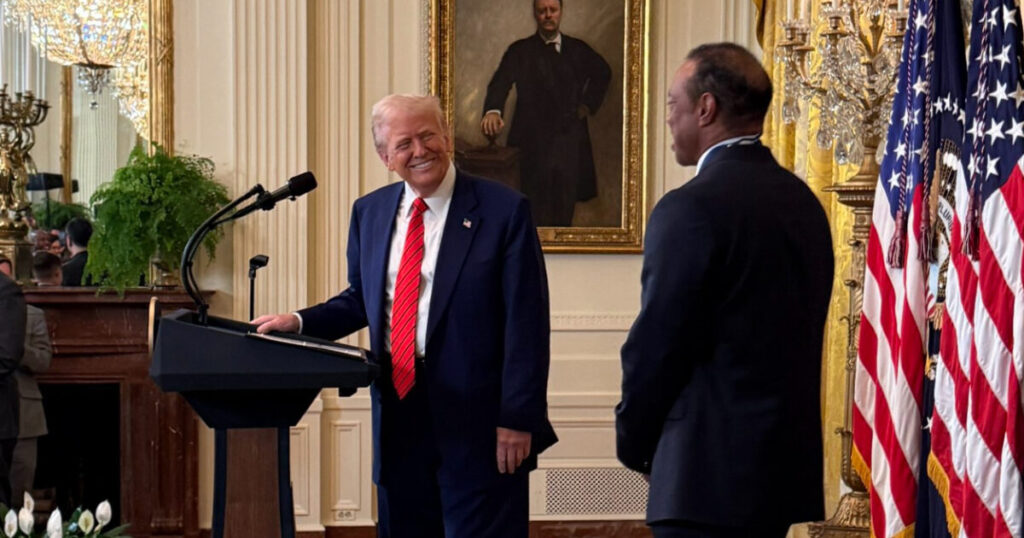 WATCH: President Trump Welcomes Golf Legend Tiger Woods to White House During Black History Month Reception