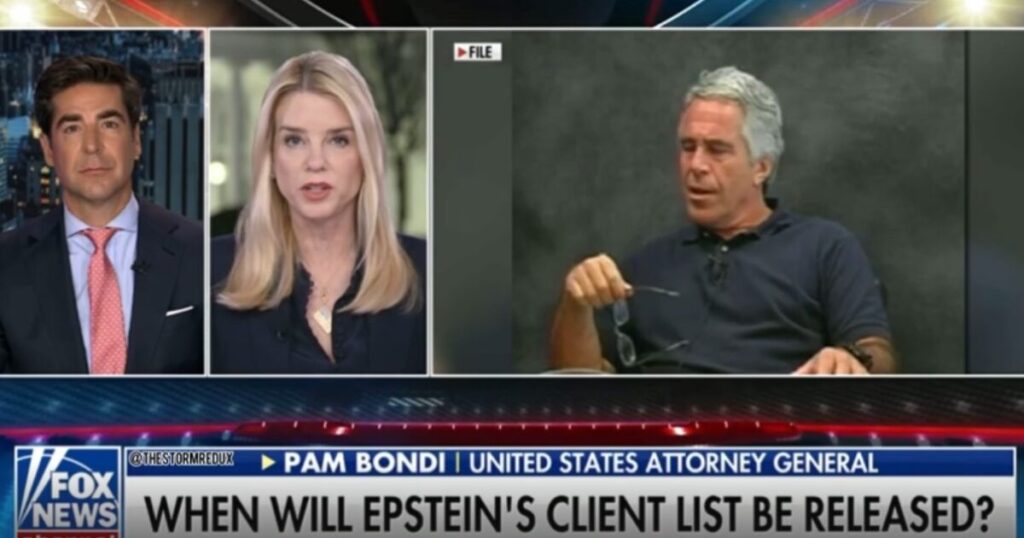 BREAKING: AG Pam Bondi tells Jesse Watters, “Some Epstein Information” Will Be Released Tomorrow – Including a Lot of Flight Logs! (VIDEO)