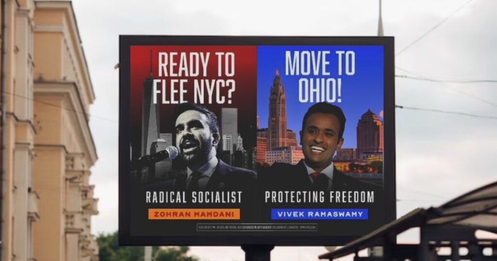 LOL! “Ready to Flee NYC?” – Vivek Ramaswamy to Debut Billboard in Times Square Urging New Yorkers to Flee Zohran Mamdani and Move to Ohio