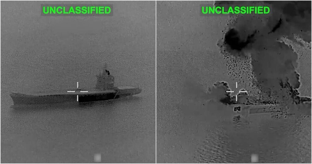 Iranian Drone Carrier the Size of a WWII Aircraft Carrier BURSTS INTO FLAMES After Direct Hit by U.S. Forces (VIDEO)