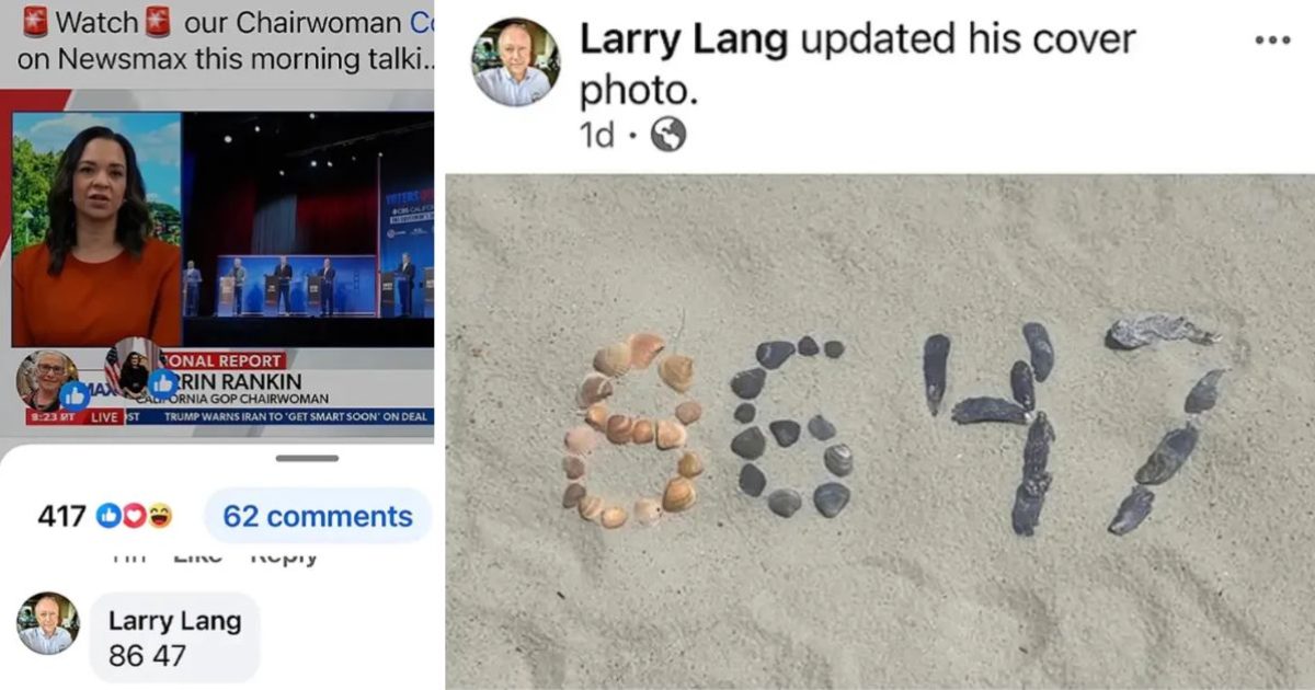 California Vice Mayor Larry Lang Posted ‘86 47’ Coded Threat Against President Trump on State GOP Page, Calls Grow for Immediate Resignation California Vice Mayor Larry Lang Posted ‘86 47’ Coded Threat Against President Trump on State GOP Page, Calls Grow for Immediate Resignation