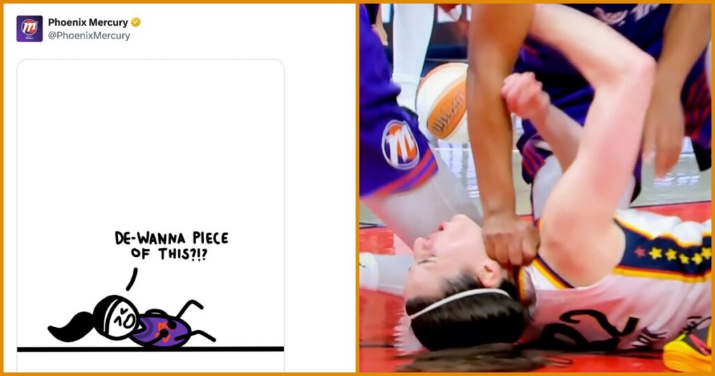 DISGUSTING! Phoenix Mercury Posts Cartoon Mocking Caitlin Clark Beatings After Their Player Was Caught on Film Fisting Clark in the Neck and Kneeing Her in the Groin – Clark Leaves Game with Back Injury