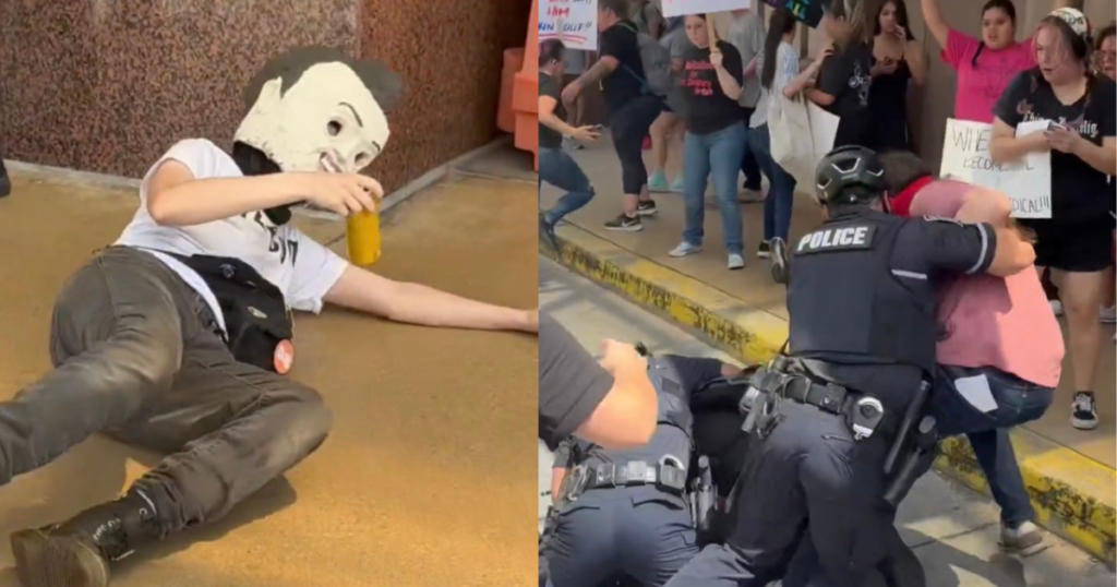 SICK! Godless Leftists Clash With Police, Reenact Charlie Kirk’s Murder, Chant “Charlie Kirk Deserved to Die” and “F*ck Erika Kirk” Outside Turning Point USA Women’s Event (VIDEO)