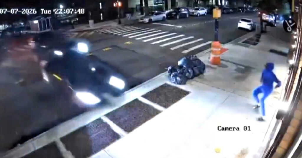 SHOCK VIDEO: Road Rage Drivers Smash Into NYC Building, Pedestrian Barely Escapes With His Life