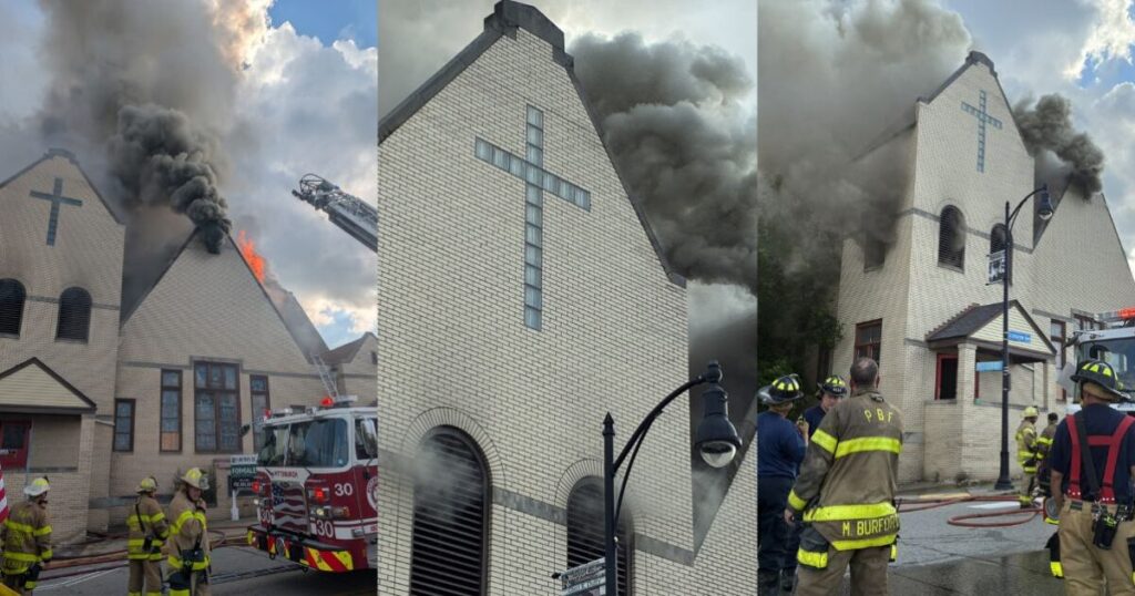 Massive Fire Engulfs Church in Pittsburgh; Firefighter Hospitalized for Heat Exhaustion, Man with Out-of-State Warrant Arrested at Scene (VIDEO)