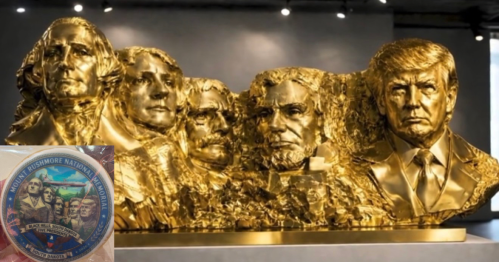 (VIDEO) Trump Posts Video Featuring Gold Mount Rushmore with a New Addition – Serves Mount Rushmore Cookies with His Face on Air Force One