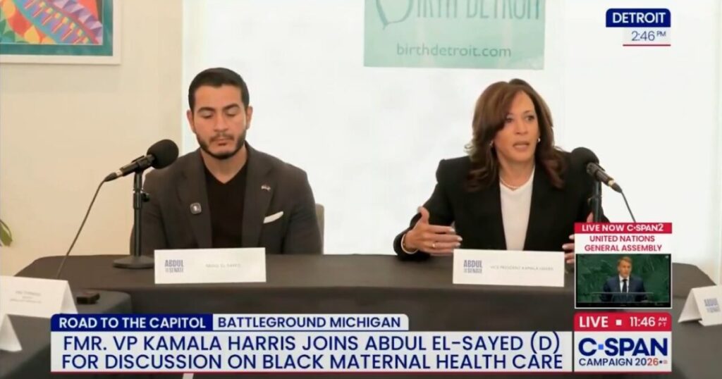 Abdul El-Sayed Looks Miserable as Kamala Harris Awkwardly Shouts About DEI During Campaign Event About “Black Birthing People” (VIDEO)