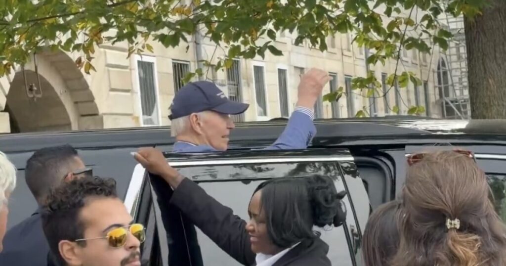 Joe Biden Shuffles Next to Jay Leno as He Shows Off His Gas-Guzzling 1967 Corvette at Car Show (VIDEO)